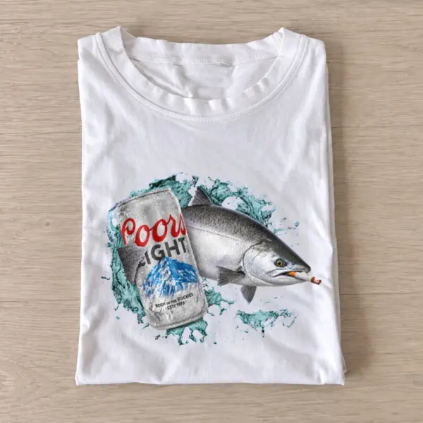 Light Lager Salmon Fishing T-Shirt — graphic design