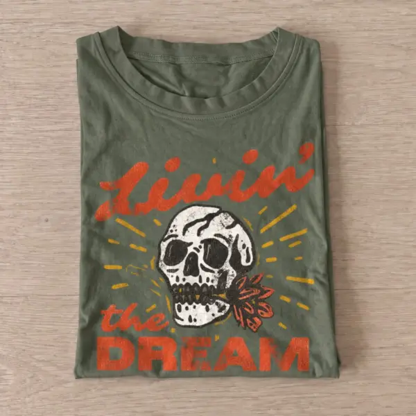 Livin the dream skull t shirt olive20living the dream.webp