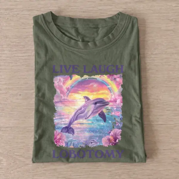 Lobotomy rainbow dolphin t shirt olive20lobotomy rainbow dolphin.webp