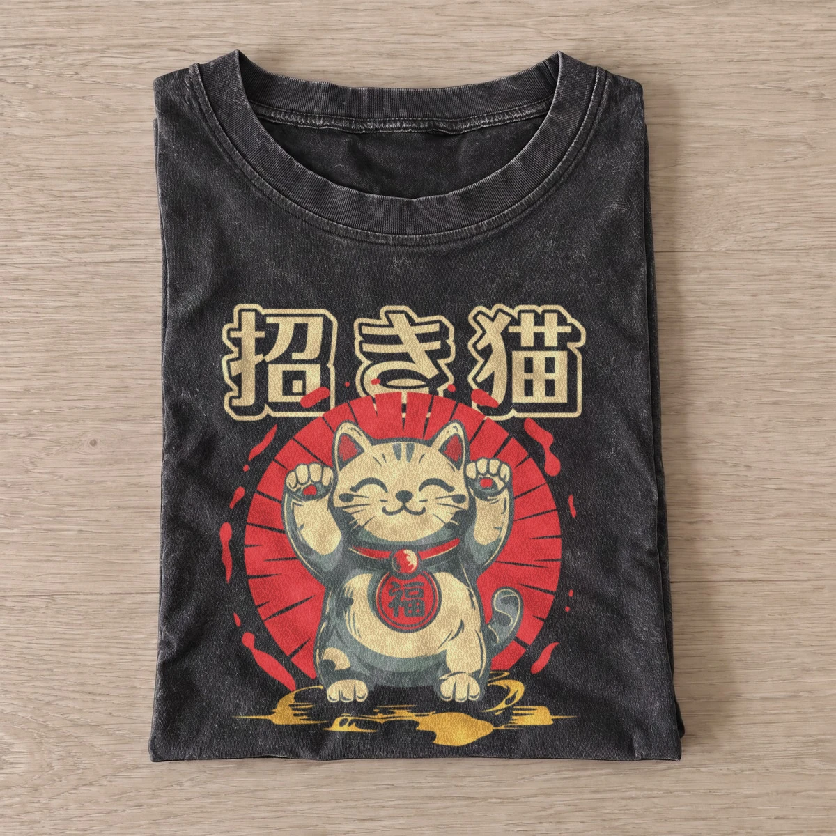 Lucky cat vintage t shirt washed20black20lucky cat.webp