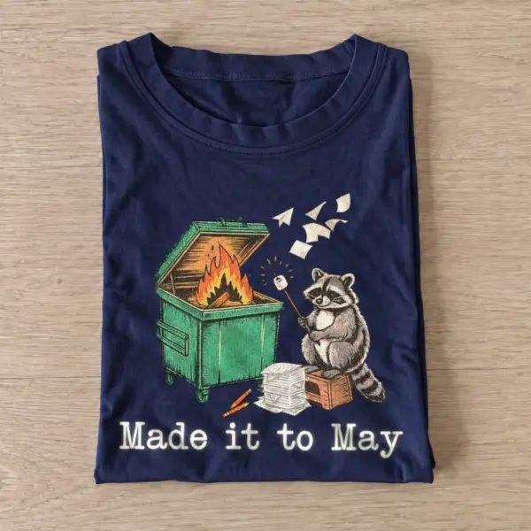 Made it to may dumpster fire raccoon t shirt navy20may dumpster raccoon.webp