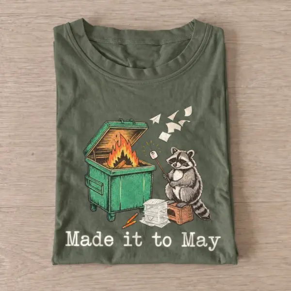 Made it to may dumpster fire raccoon t shirt olive20may dumpster raccoon.webp