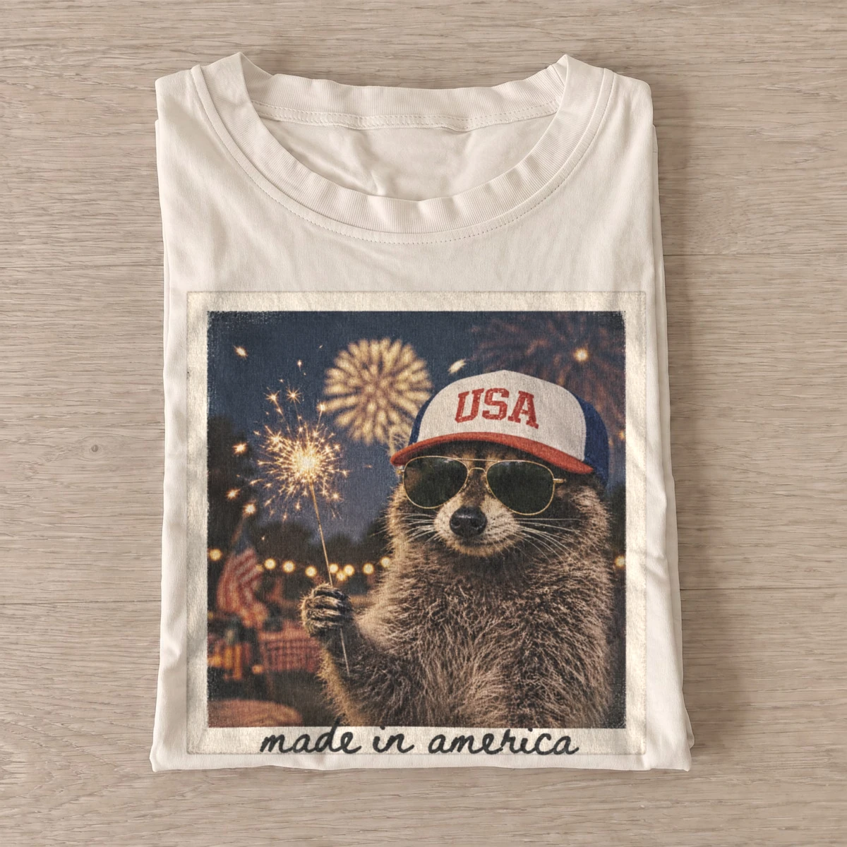 Made in america raccoon t shirt sand20made in america raccoon.webp
