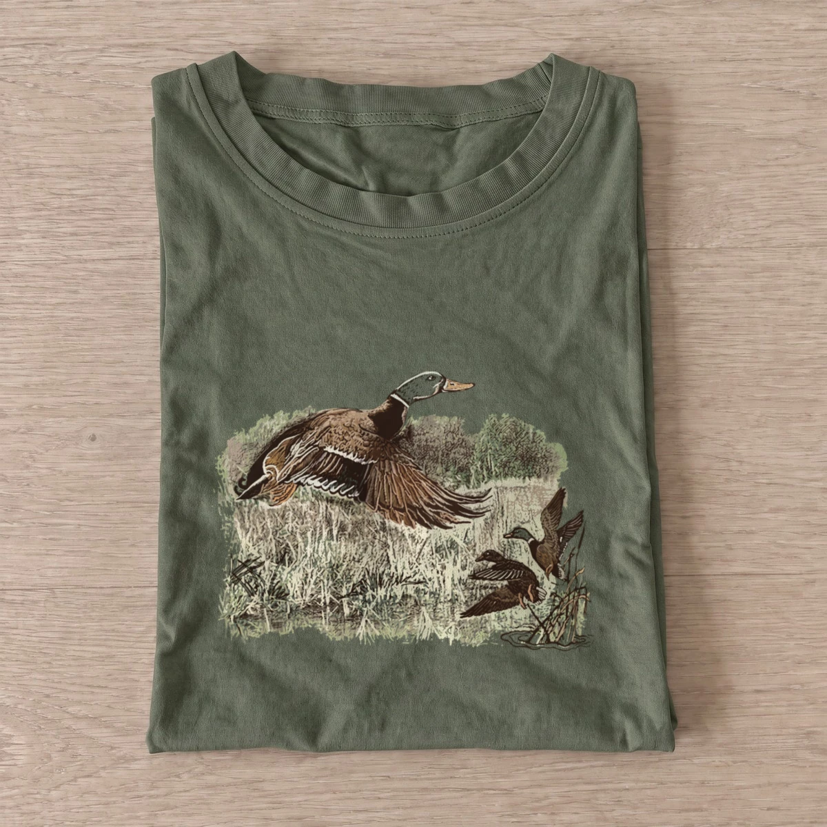 Marsh flying ducks t shirt olive20marsh flying ducks.webp