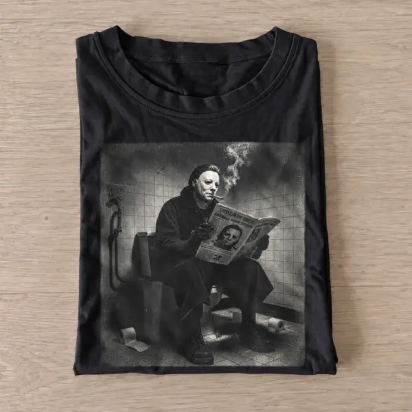 Masked killer reading newspaper t shirt black20masked killer reading.webp