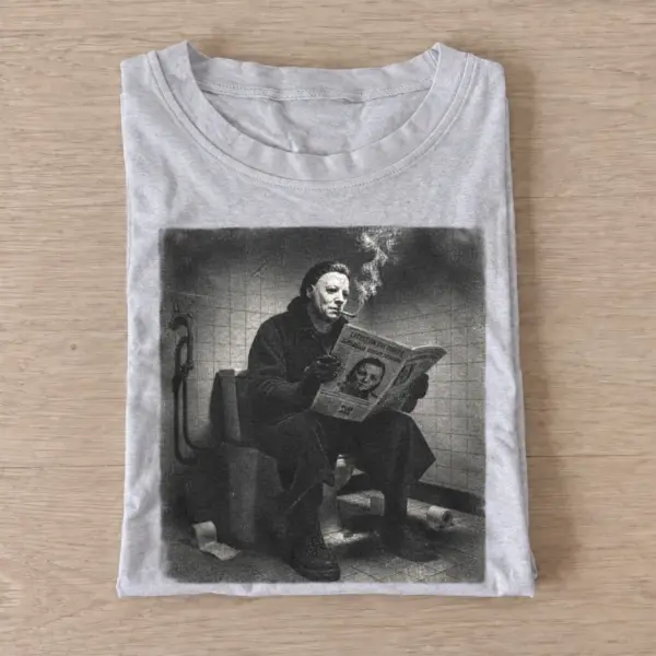 Masked killer reading newspaper t shirt gray20masked killer reading.webp