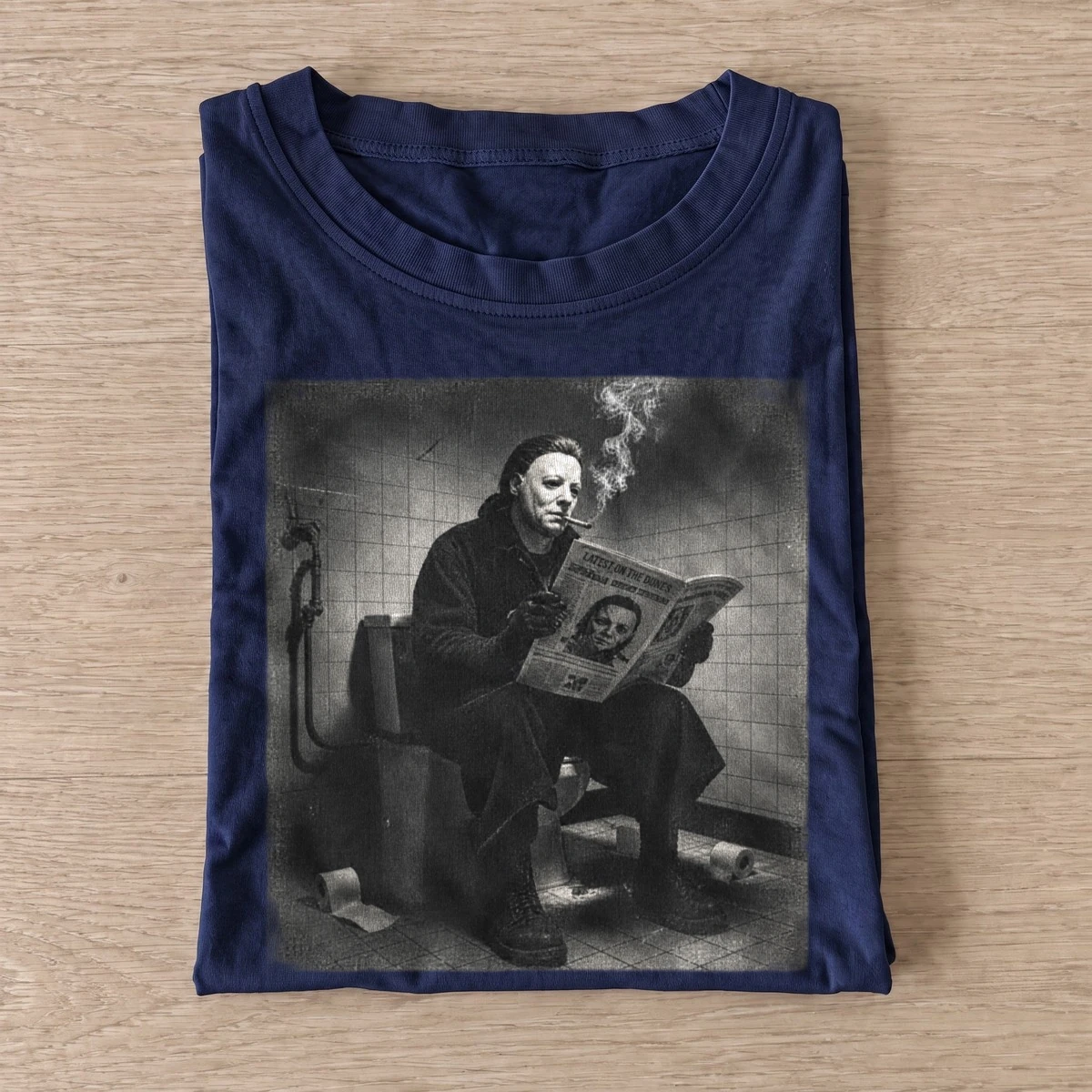 Masked killer reading newspaper t shirt navy20masked killer reading.webp