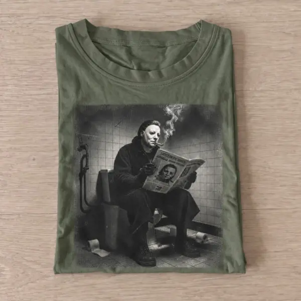 Masked killer reading newspaper t shirt olive20masked killer reading.webp