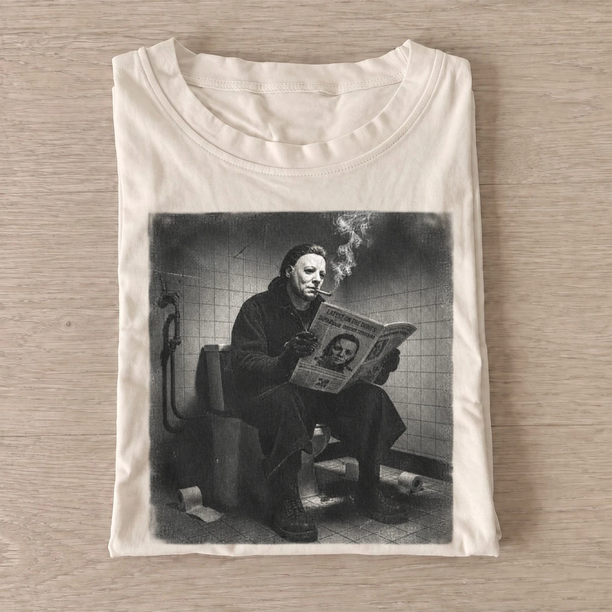 Masked killer reading newspaper t shirt sand20masked killer reading.webp