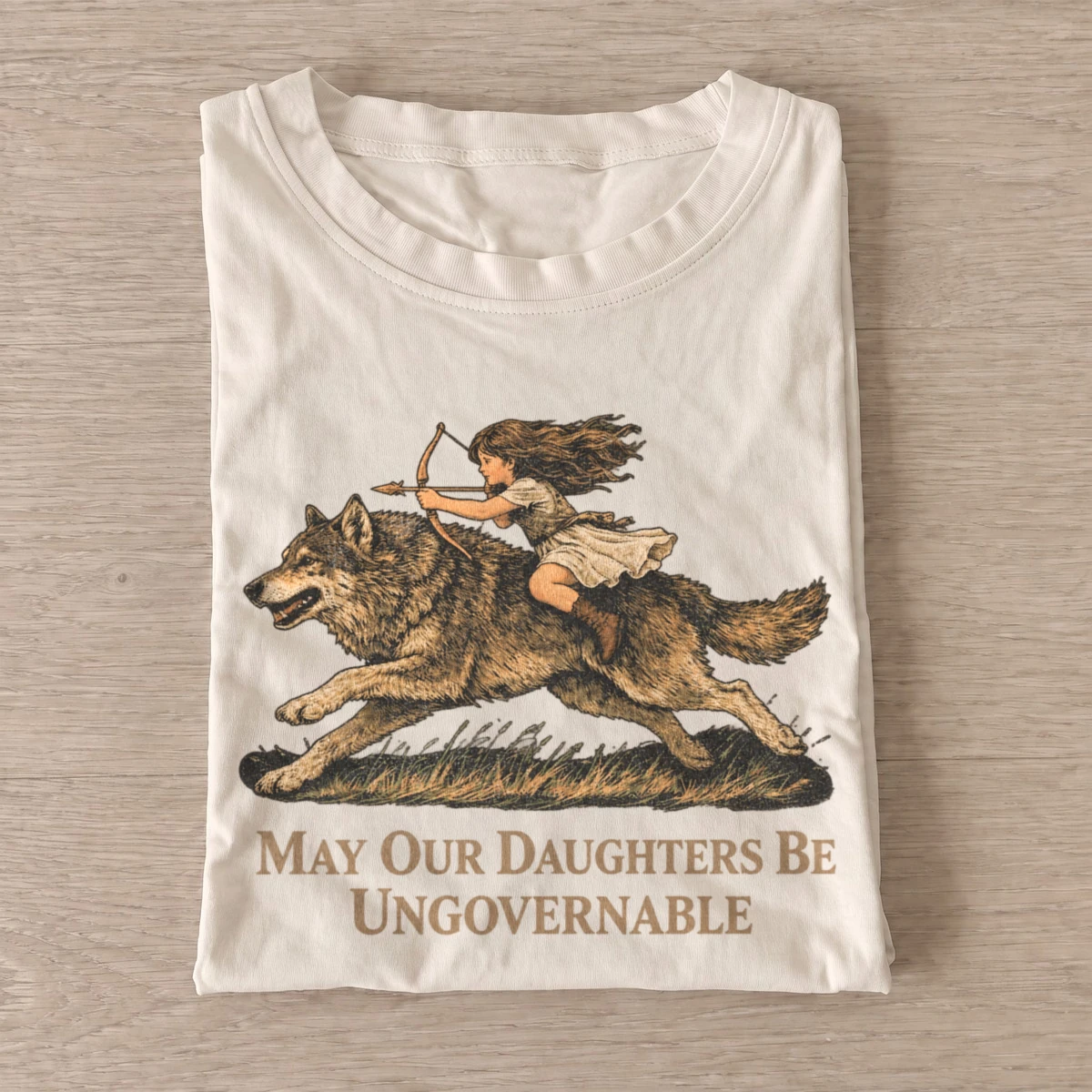 May our daughters be ungovernable wolf rider t shirt sand20wolf rider daughter.webp