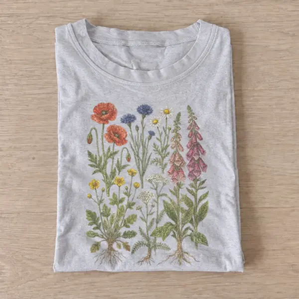 Meadow botanical study wildflower t shirt gray20meadow botanical study.webp