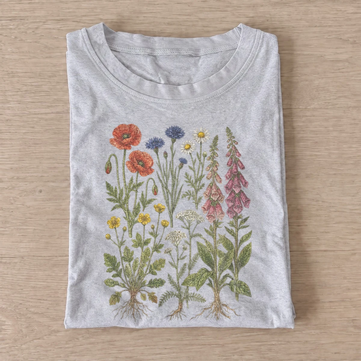 Meadow botanical study wildflower t shirt gray20meadow botanical study.webp