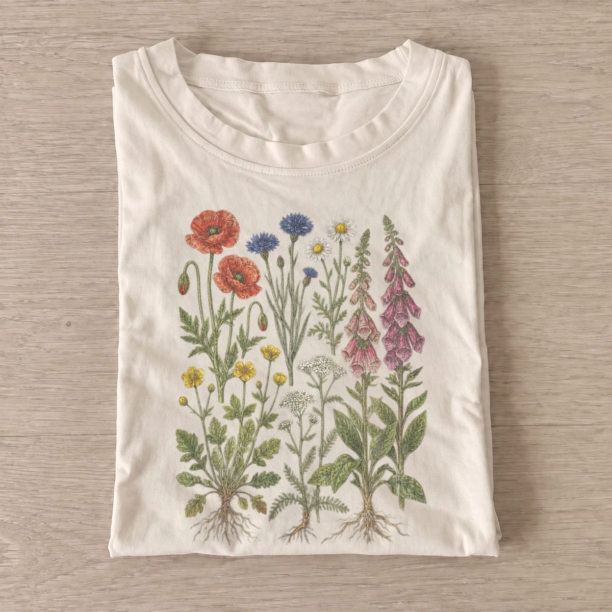 Meadow botanical study wildflower t shirt sand20meadow botanical study.webp