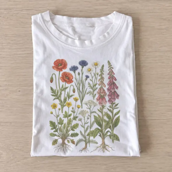 Meadow botanical study wildflower t shirt white20meadow botanical study.webp