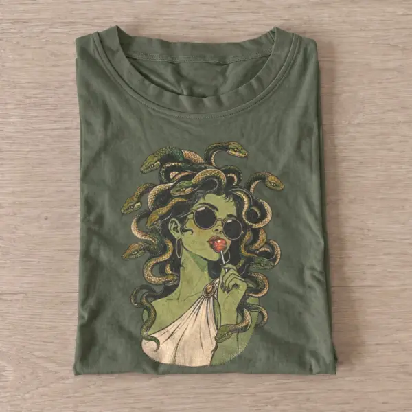 Medusa lollipop t shirt olive20medusa lipstick.webp