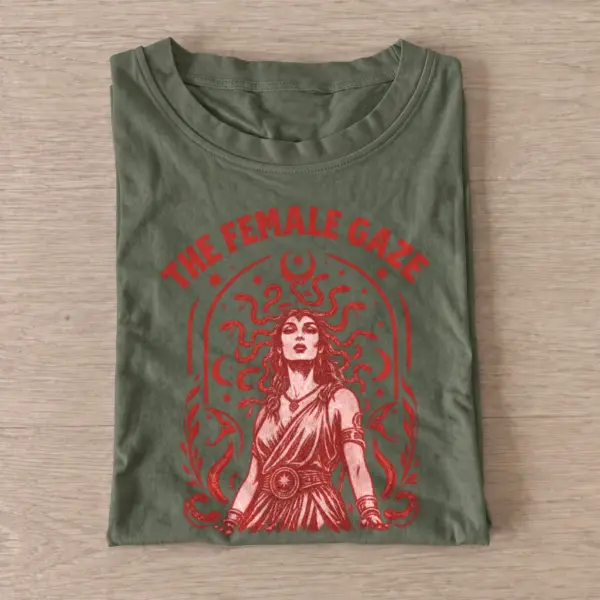 Medusa the female gaze t shirt olive20medusa female gaze.webp