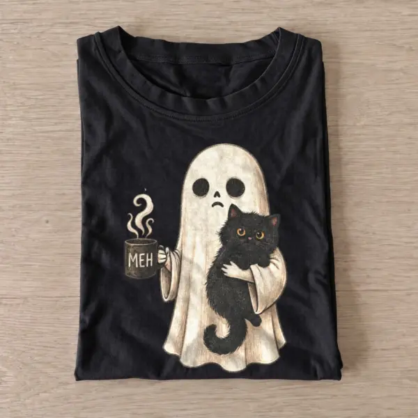 Meh ghost and black cat t shirt black20meh ghost cat.webp