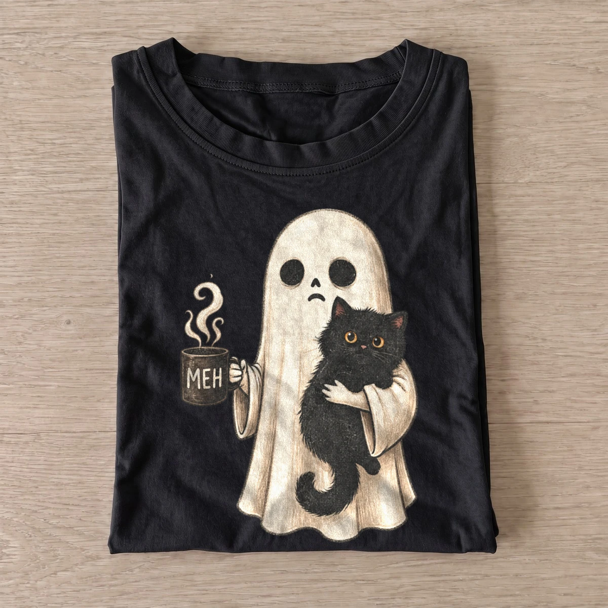 Meh ghost and black cat t shirt black20meh ghost cat.webp