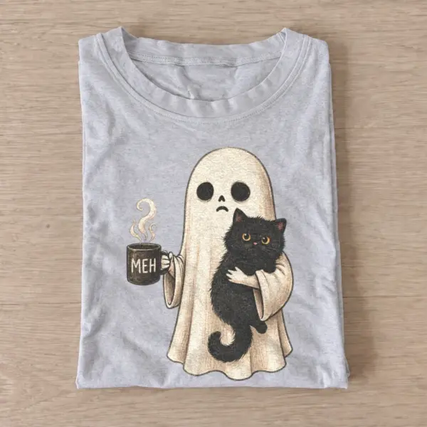 Meh ghost and black cat t shirt gray20meh ghost cat.webp