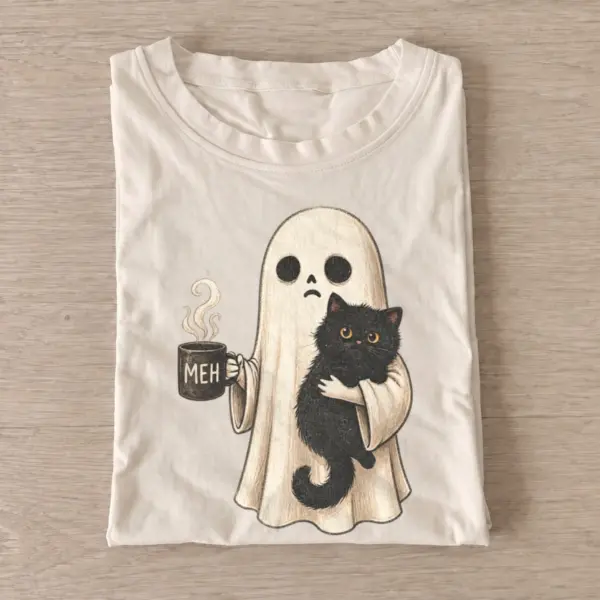 Meh ghost and black cat t shirt sand20meh ghost cat.webp