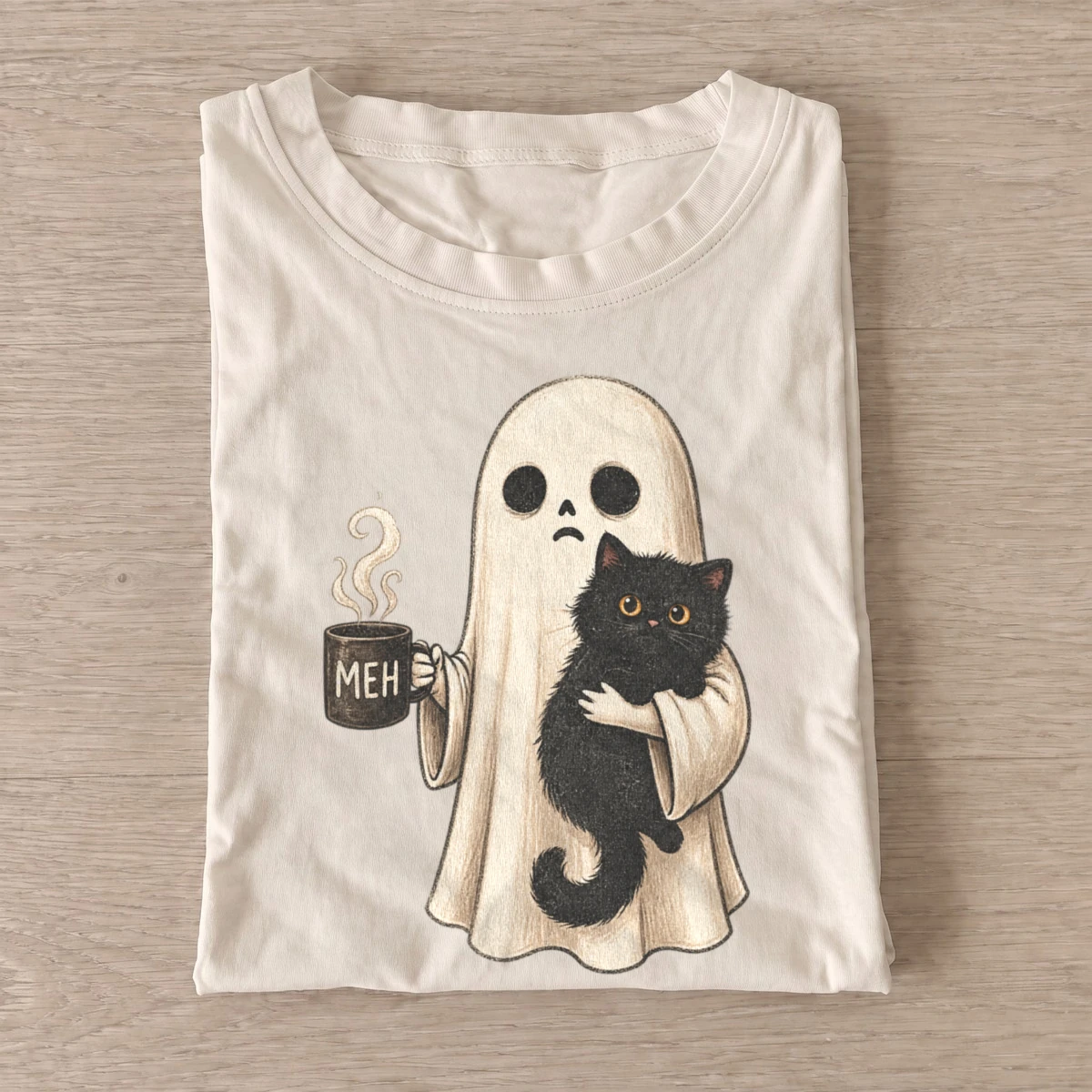 Meh ghost and black cat t shirt sand20meh ghost cat.webp