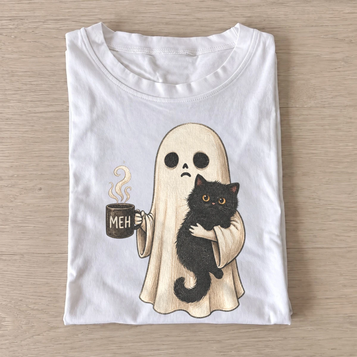 Meh ghost and black cat t shirt white20meh ghost cat.webp