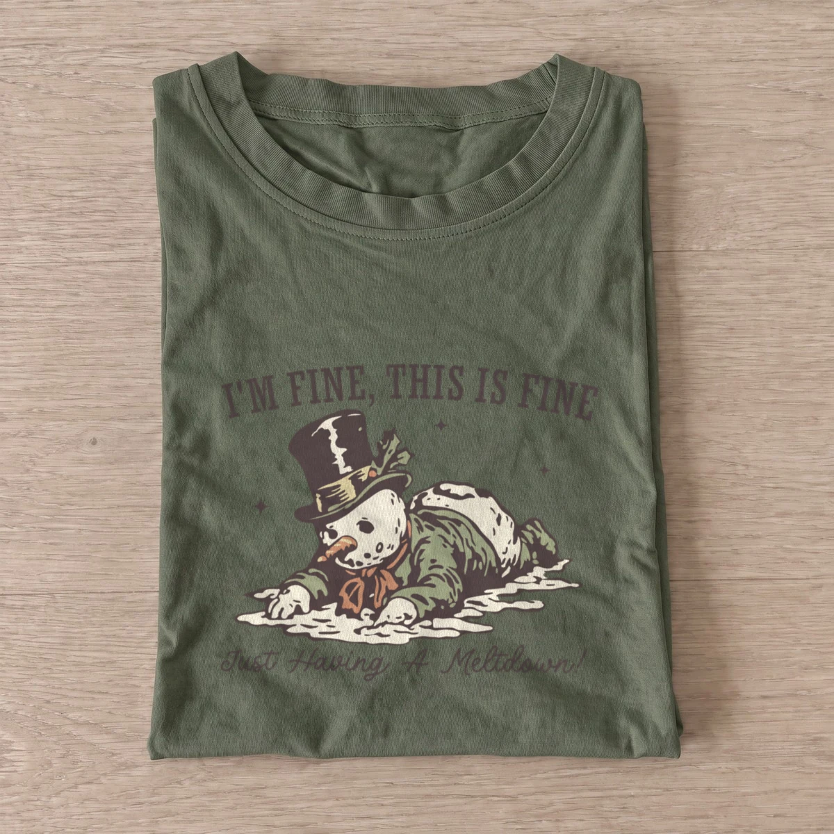 Melting snowman t shirt olive20melting snowman.webp