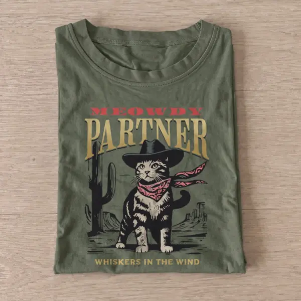 Meowdy partner cat t shirt olive20meowdy partner cat.webp