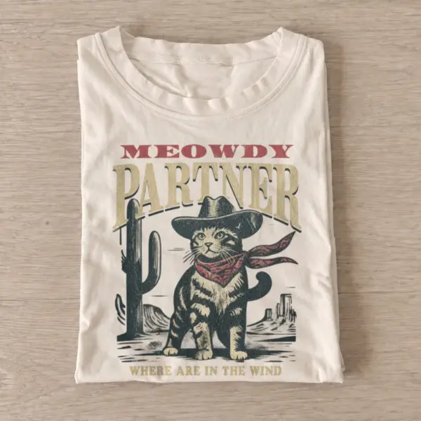 Meowdy partner cowboy tabby cat t shirt sand20meowdy tabby.webp
