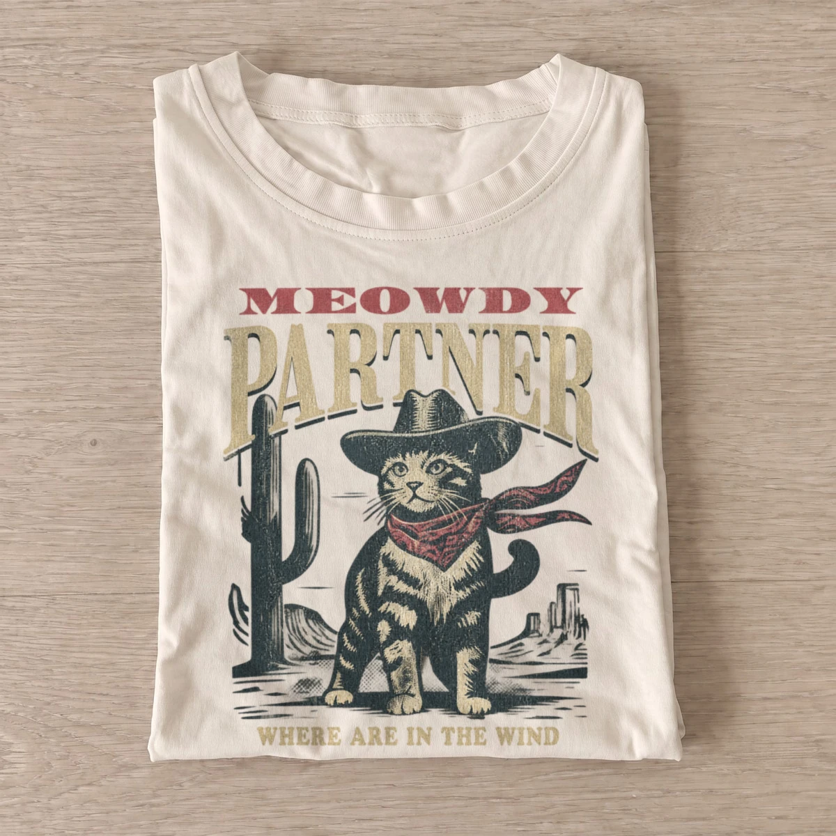 Meowdy partner cowboy tabby cat t shirt sand20meowdy tabby.webp