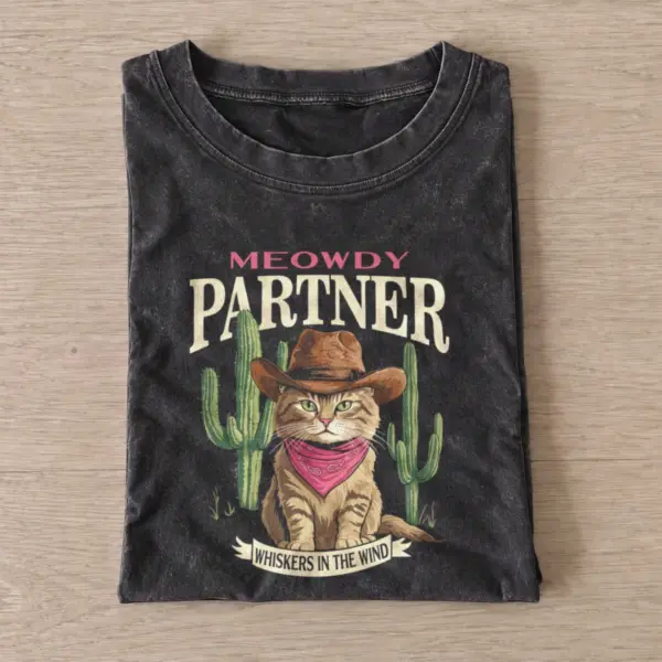 Meowdy partner vintage t shirt washed20black20meowdy partner.webp