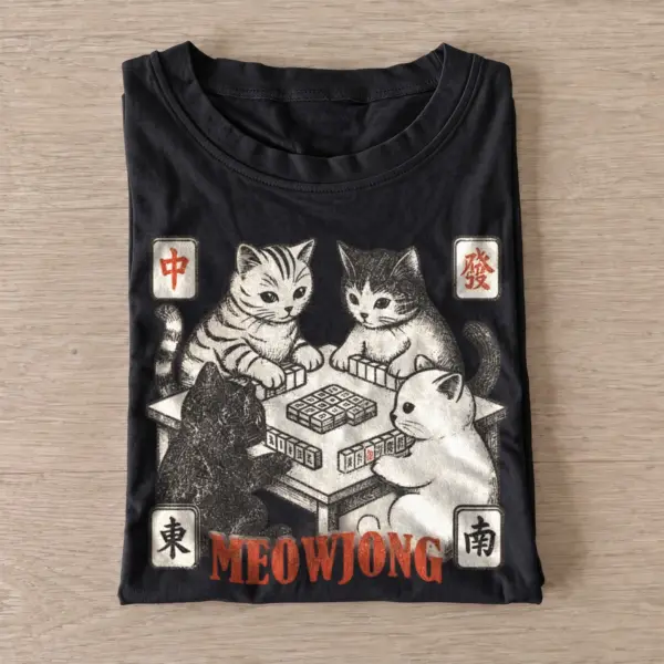 Meowjong cats playing mahjong t shirt black20meowjong.webp