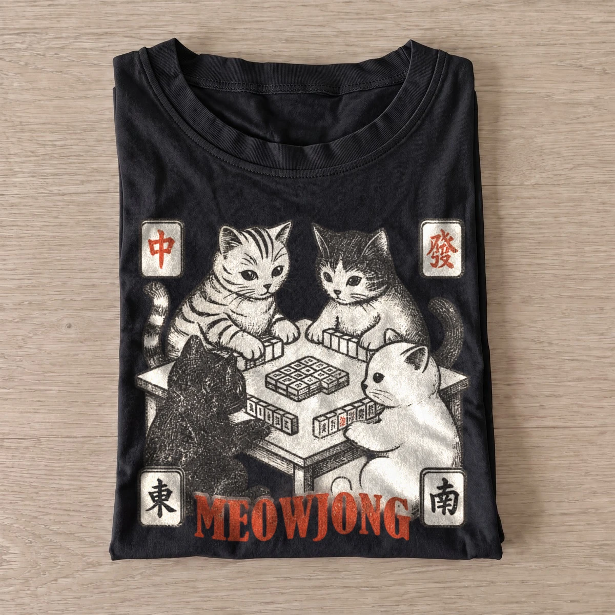 Meowjong cats playing mahjong t shirt black20meowjong.webp