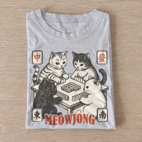 Meowjong cats playing mahjong t shirt gray20meowjong.webp