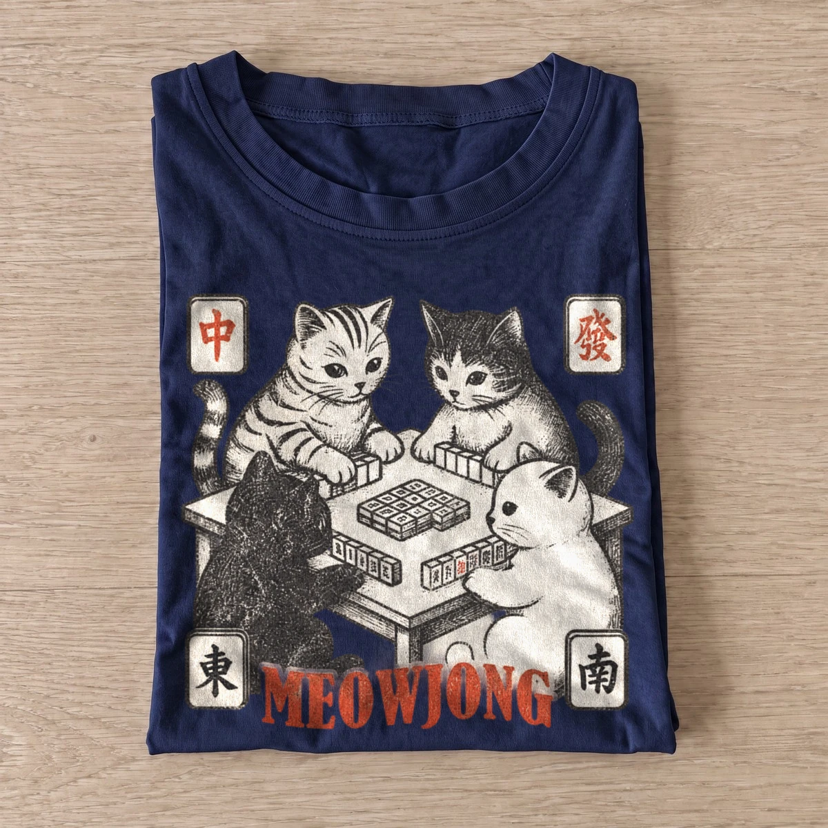 Meowjong cats playing mahjong t shirt navy20meowjong.webp