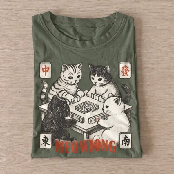Meowjong cats playing mahjong t shirt olive20meowjong.webp