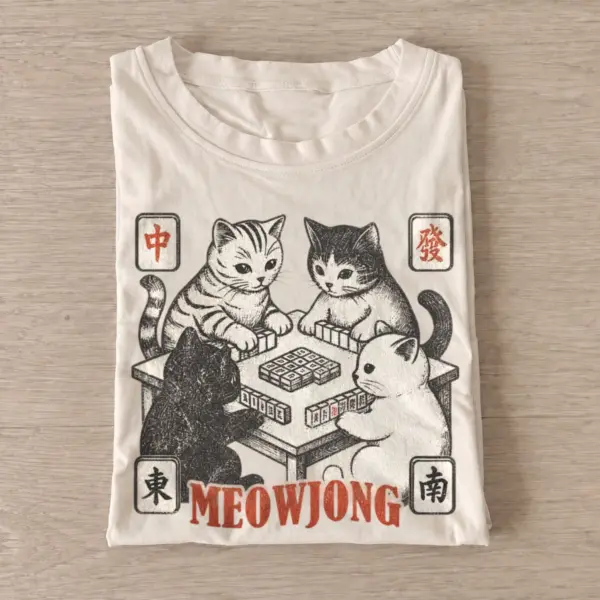 Meowjong cats playing mahjong t shirt sand20meowjong.webp