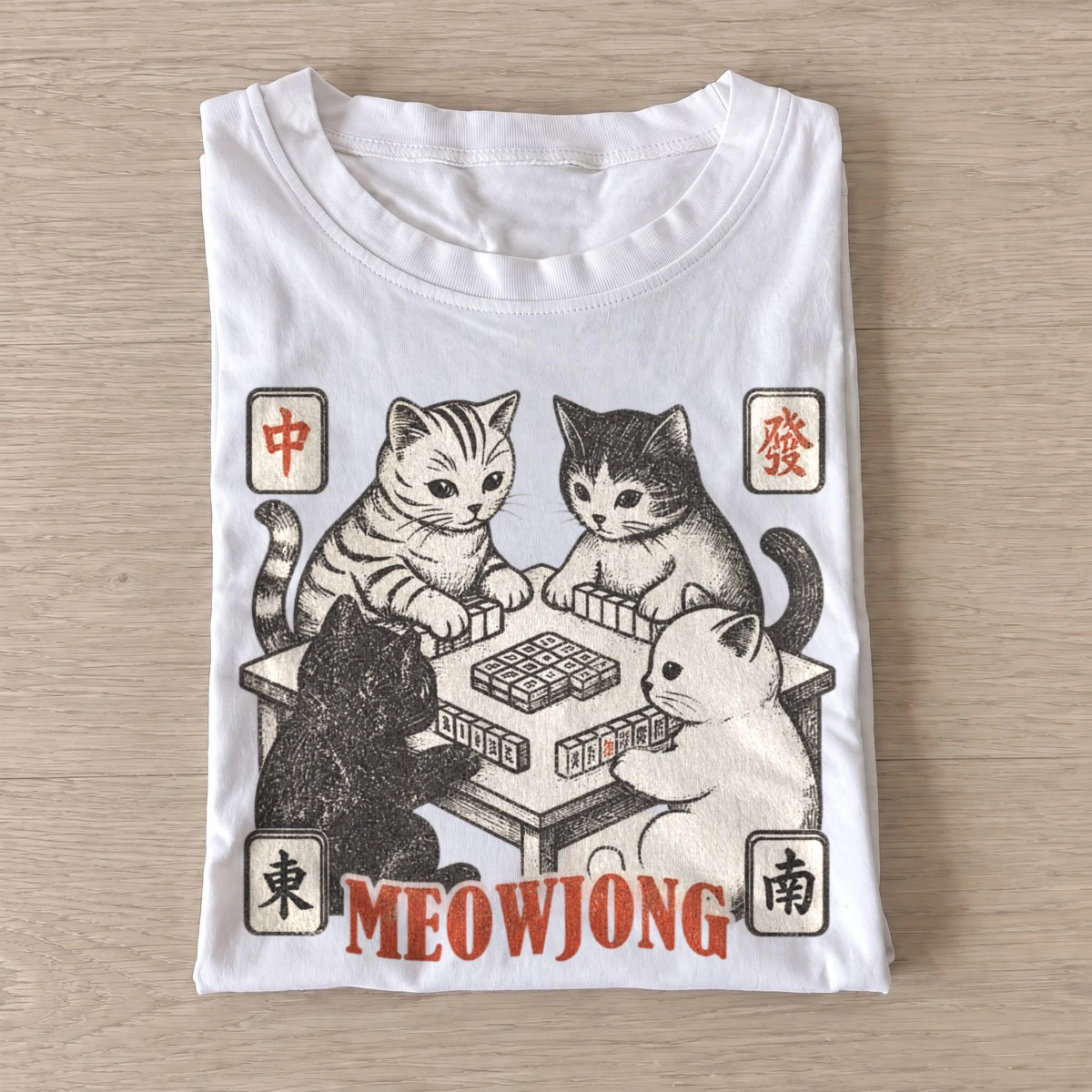 Meowjong cats playing mahjong t shirt white20meowjong.webp