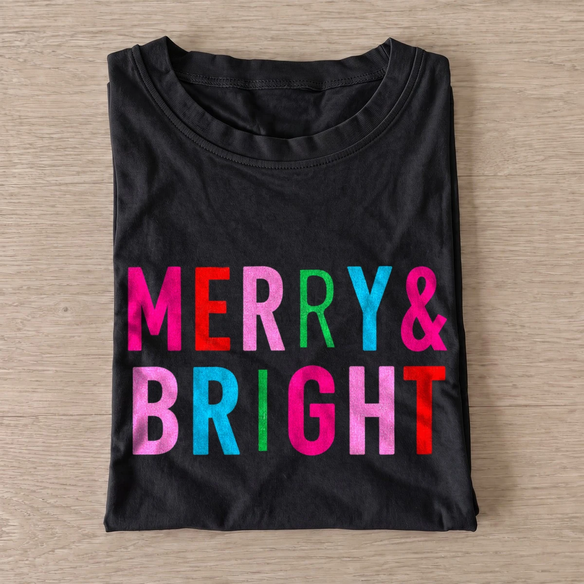 Merry and bright colorful christmas t shirt black20merry and bright.webp