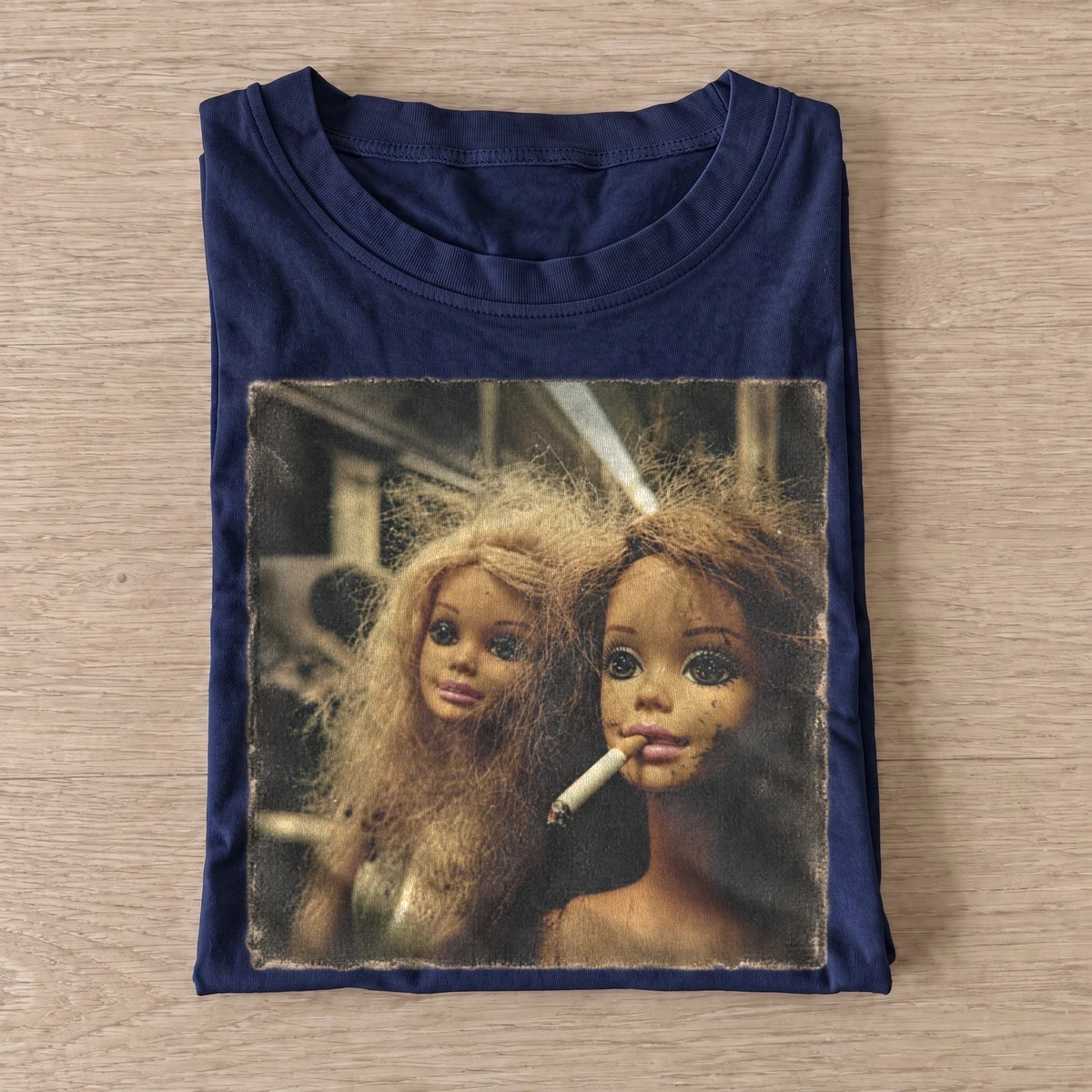 Messy haired doll duo t shirt navy20messy haired doll duo.webp