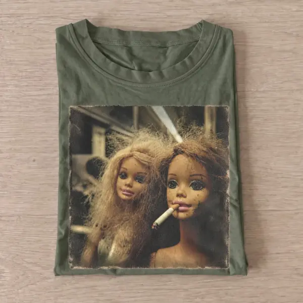 Messy haired doll duo t shirt olive20messy haired doll duo.webp