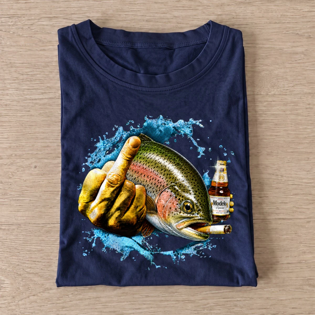 Middle finger trout t shirt navy20middle finger trout.webp