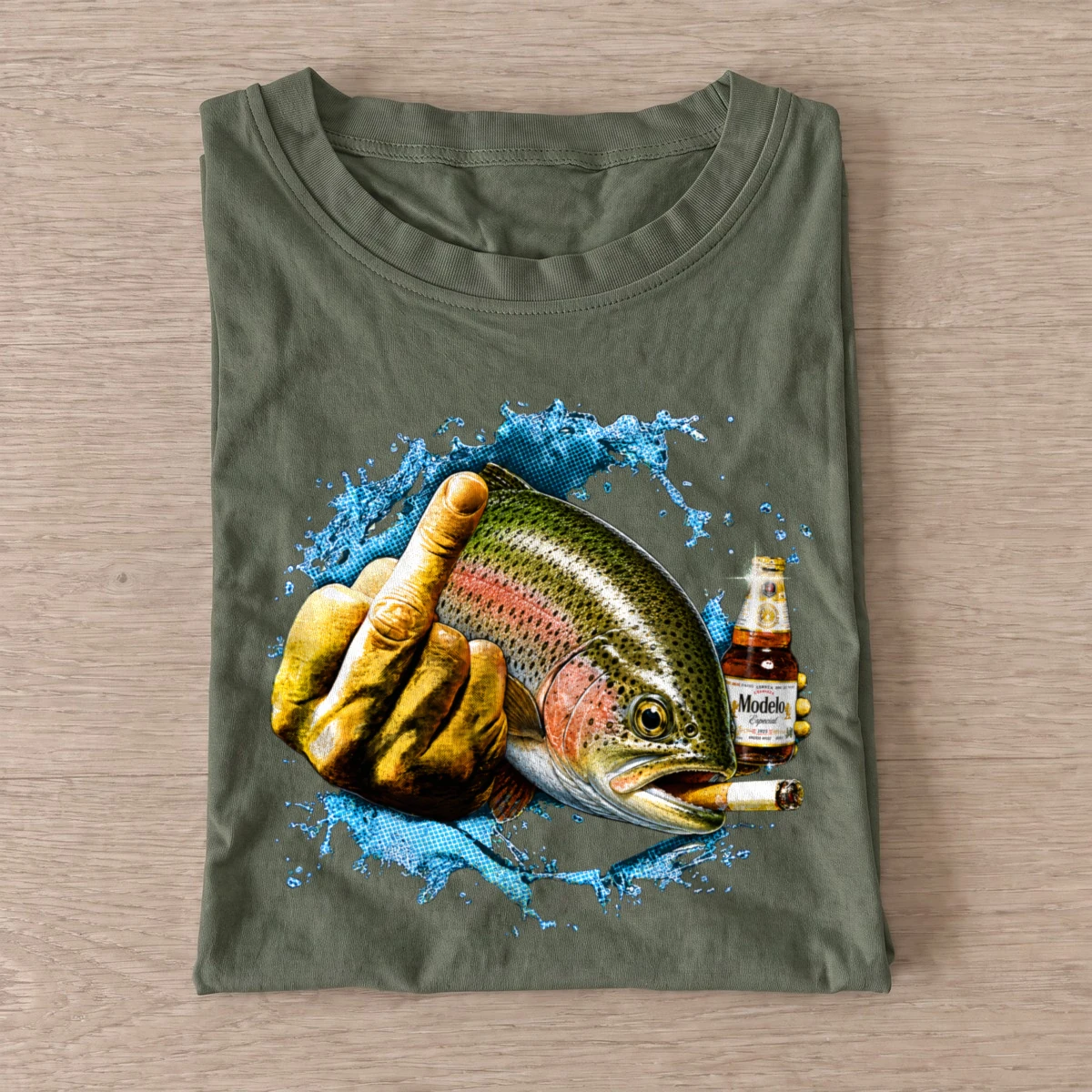 Middle finger trout t shirt olive20middle finger trout.webp