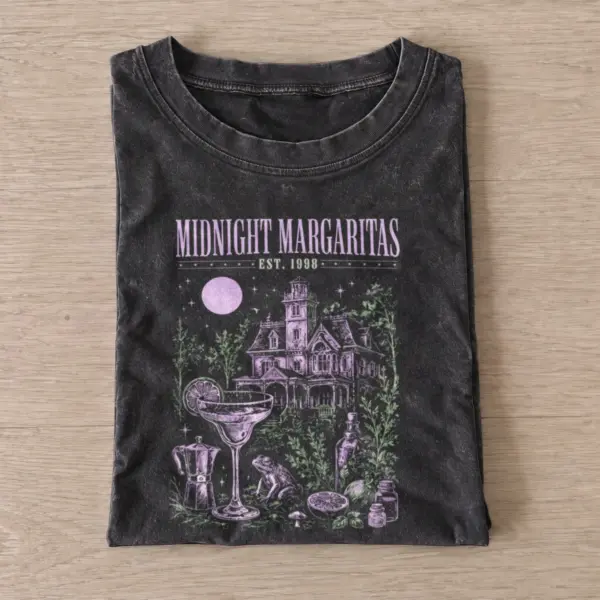 Midnight Margaritas Haunted House Vintage Graphic T-Shirt — graphic design