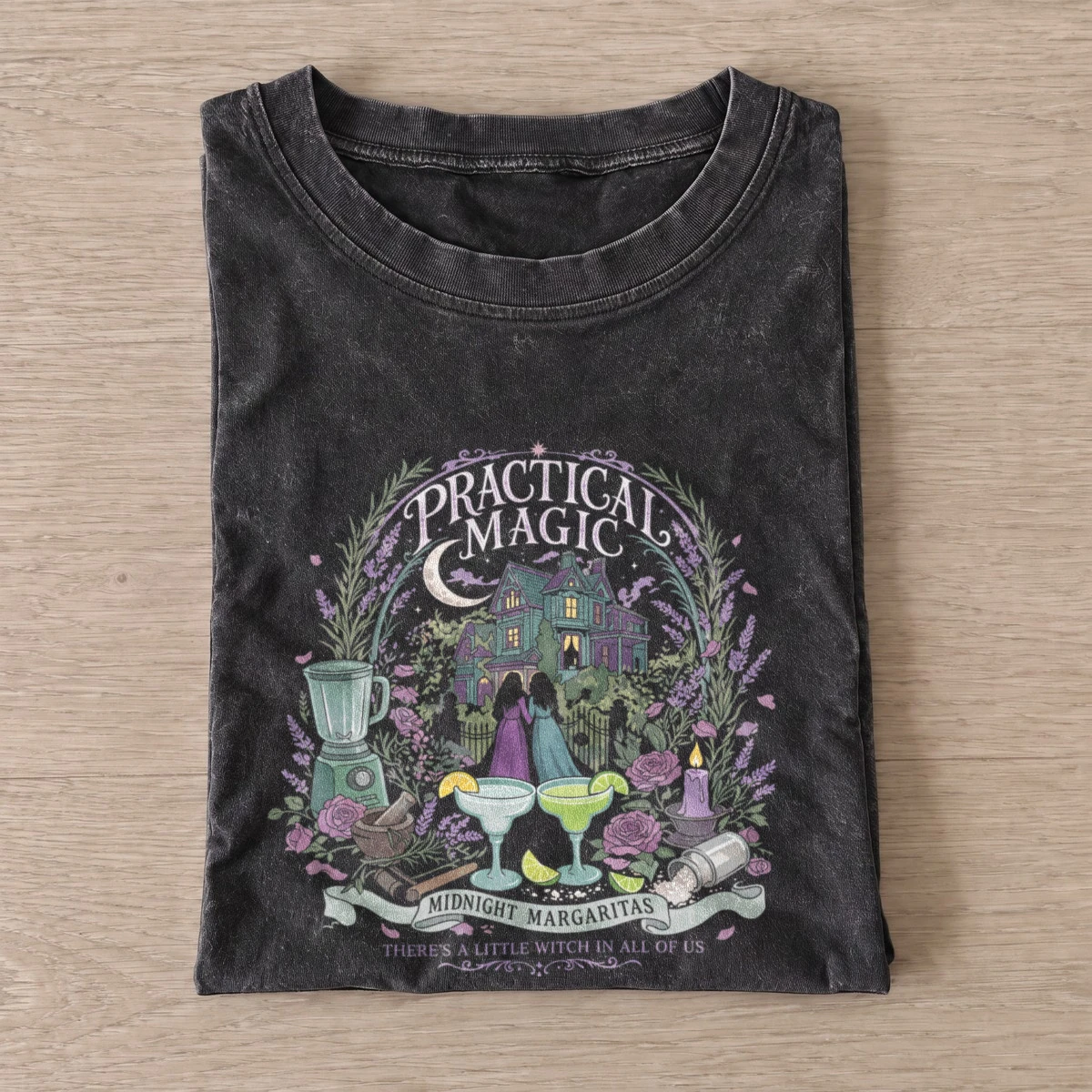 Midnight Margaritas Manor Vintage Halloween Graphic T-Shirt — graphic design
