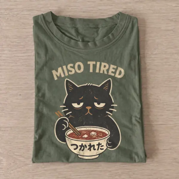 Miso tired cat t shirt olive20miso tired cat.webp