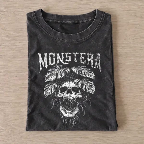 Monstera Skull Vintage Graphic T-Shirt — graphic design