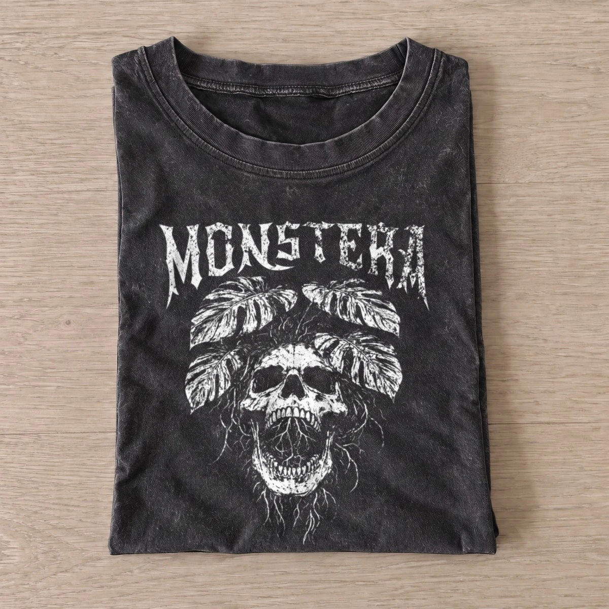 Monstera Skull Vintage Graphic T-Shirt — graphic design