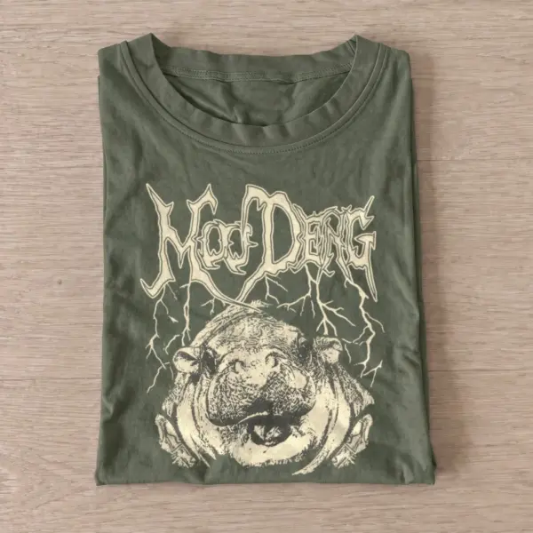 Moo deng baby hippo metal t shirt olive20baby hippo metal.webp