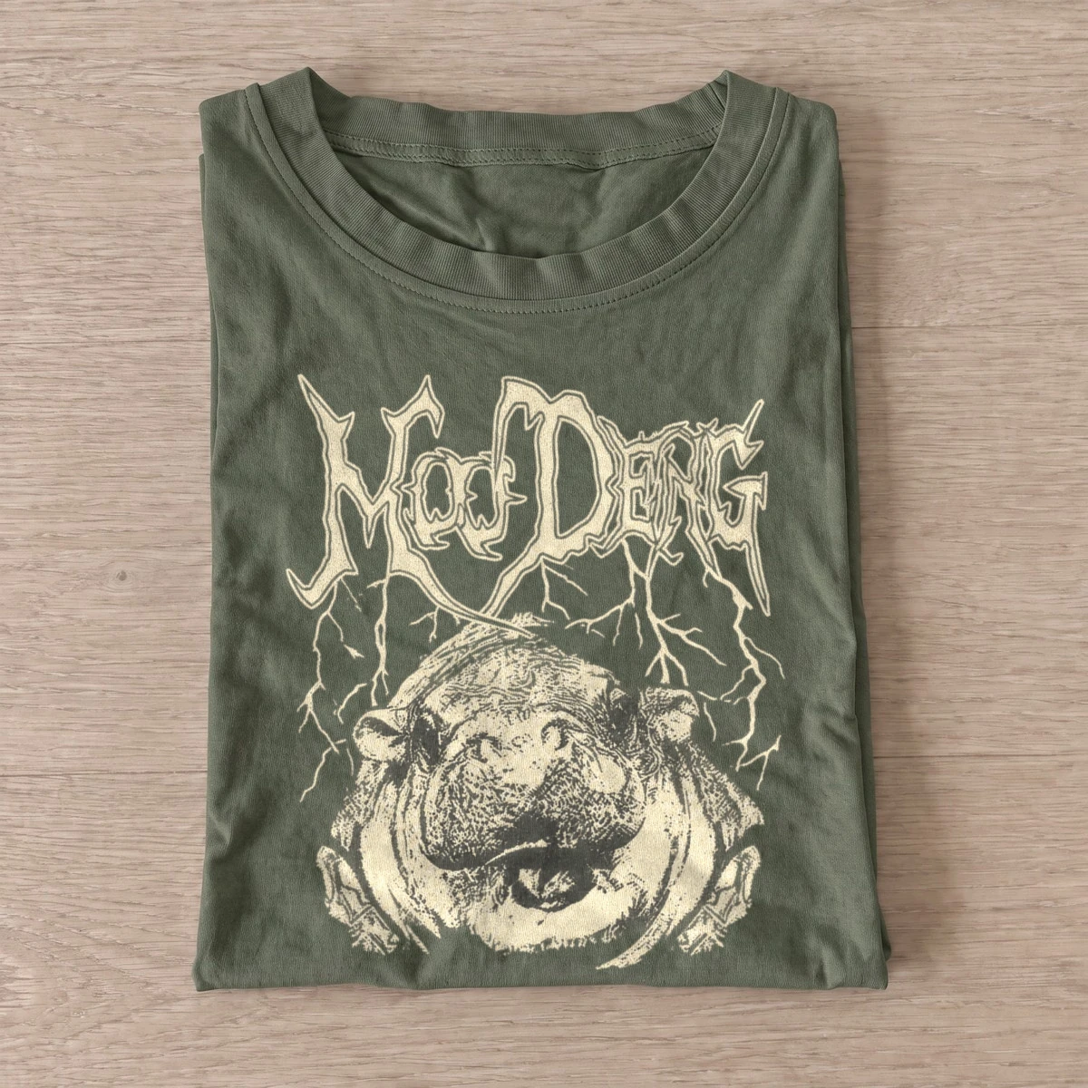 Moo deng baby hippo metal t shirt olive20baby hippo metal.webp